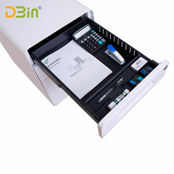 SB-X018 W400三抽圓弧白色隱藏扣手活動(dòng)柜（活動(dòng)輪版）