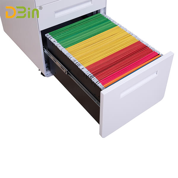 SB-X018 W400三抽圓弧白色隱藏扣手活動(dòng)柜（活動(dòng)輪版）