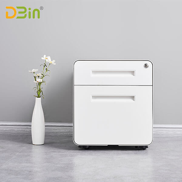 SB-X025 W400二抽圓弧隱藏白色扣手活動(dòng)柜（固定輪版）