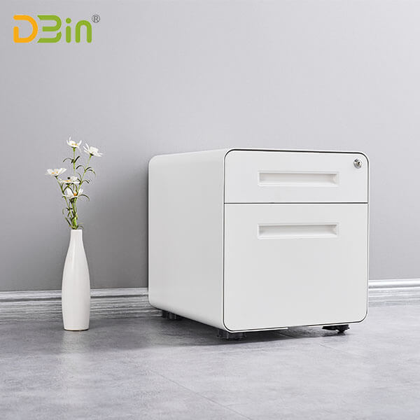 SB-X025 W400二抽圓弧隱藏白色扣手活動(dòng)柜（固定輪版）