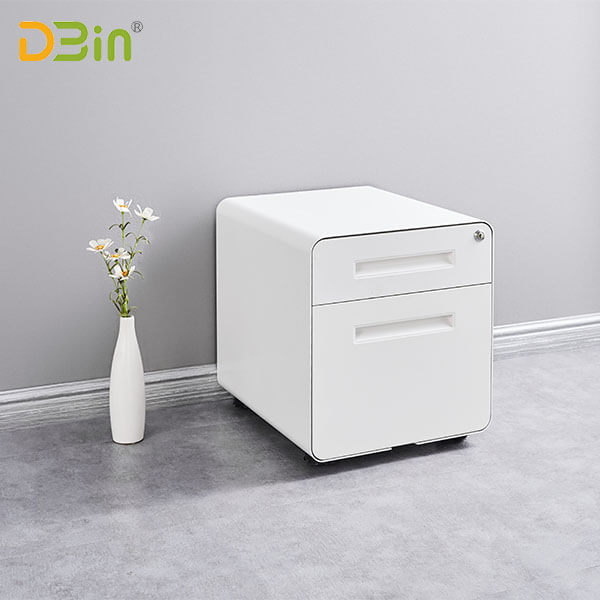 SB-X025 W400二抽圓弧隱藏白色扣手活動(dòng)柜（固定輪版）