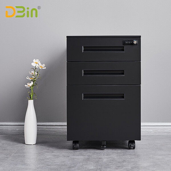 SB-X013 W390三抽黑色隱藏扣手活動(dòng)柜（機(jī)械密碼鎖）