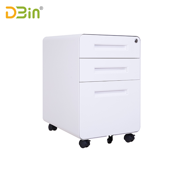 三抽圓弧白色隱藏扣手活動(dòng)柜